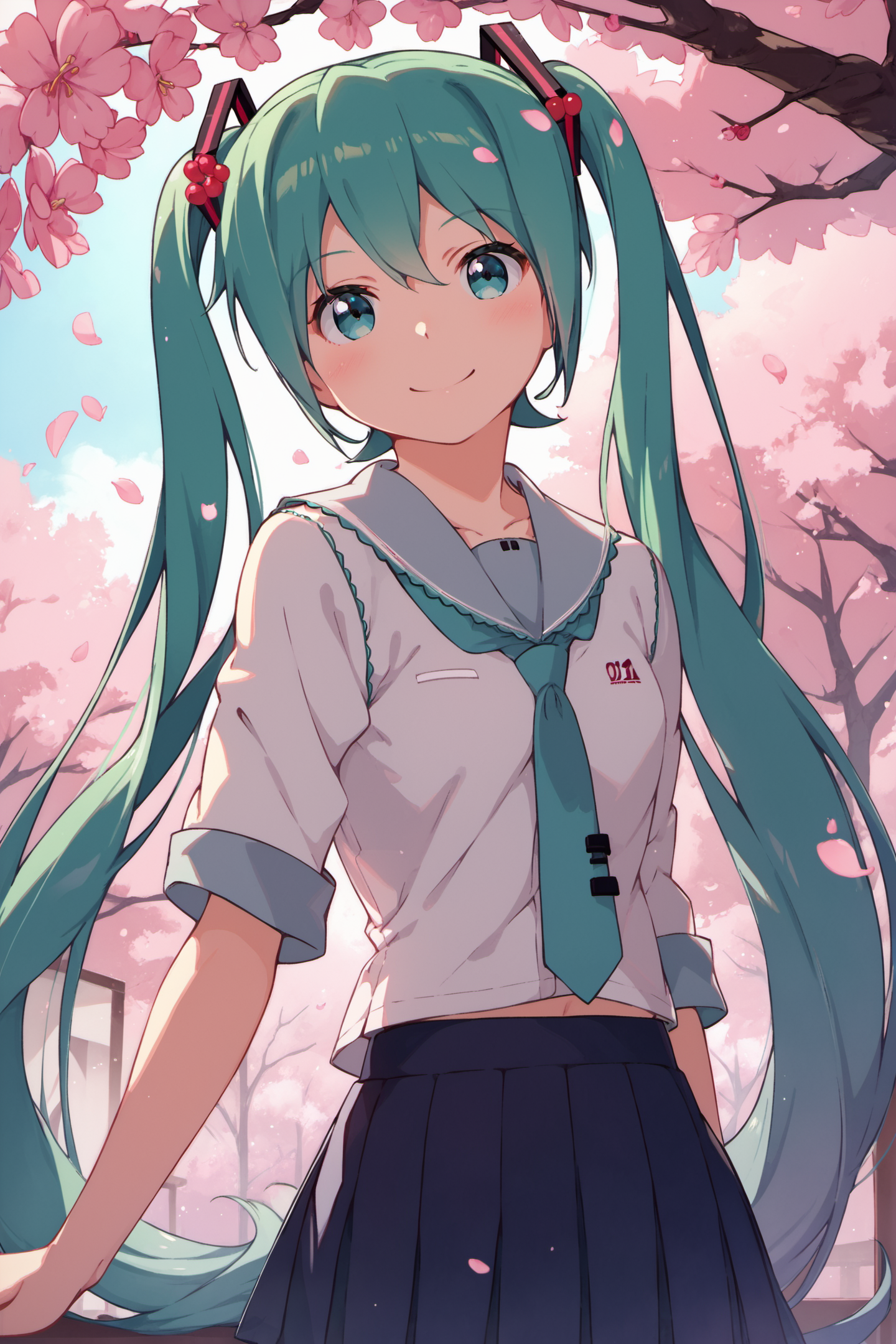 27001-2505197281-1girl,solo,hatsune miku,school uniform,green hair,cherry blossoms,hair ornament,hanami,sakura,smile,looking at viewer,score_9,sc.png